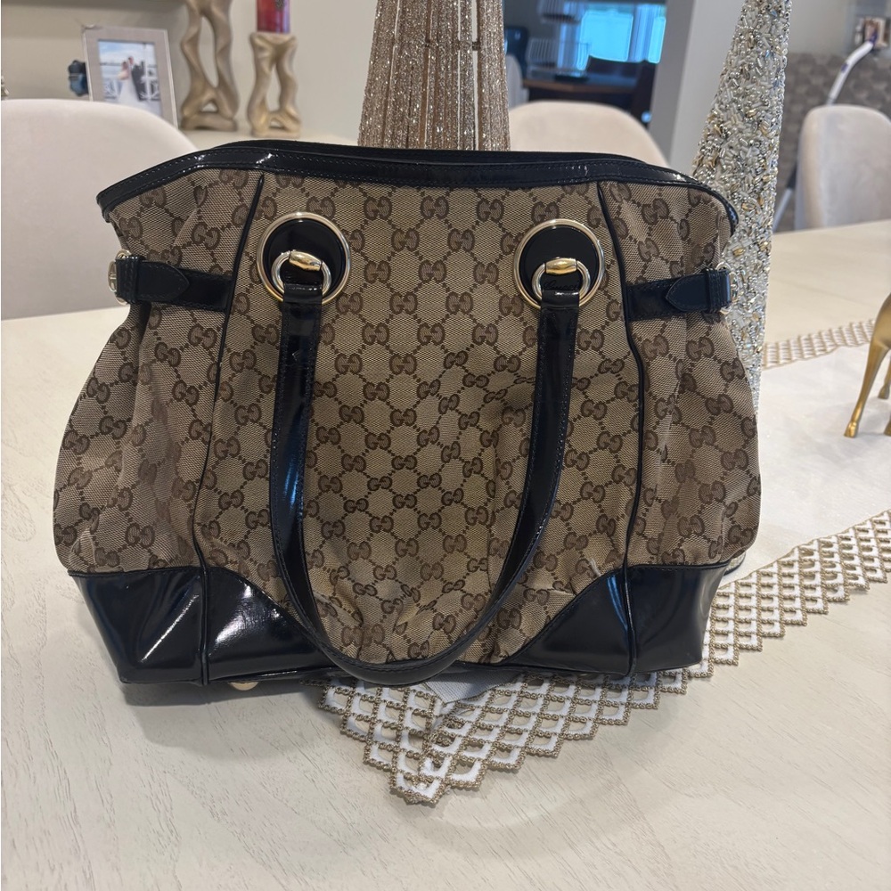Gucci Tan and Black Tote Bag